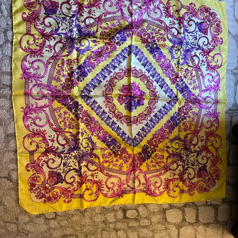 Versace Yellow and Purple Silk Scarf